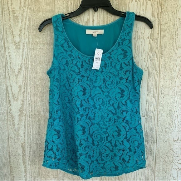 Ann TAYLOR LOFT Teal Delicate Lace Shell - Picture 2 of 5